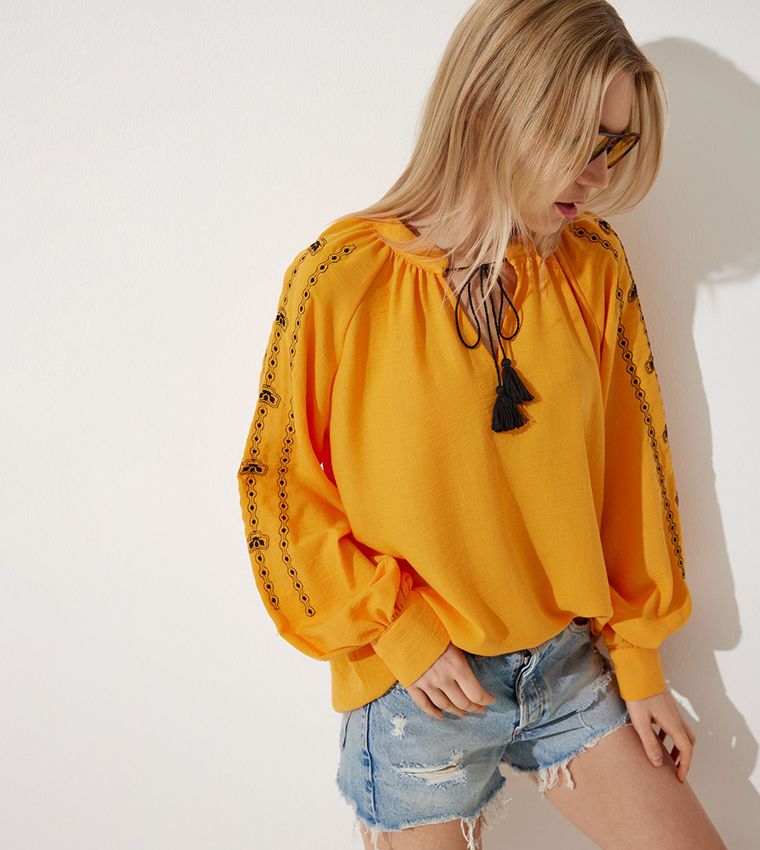 Embroidered Oversized Linen Top