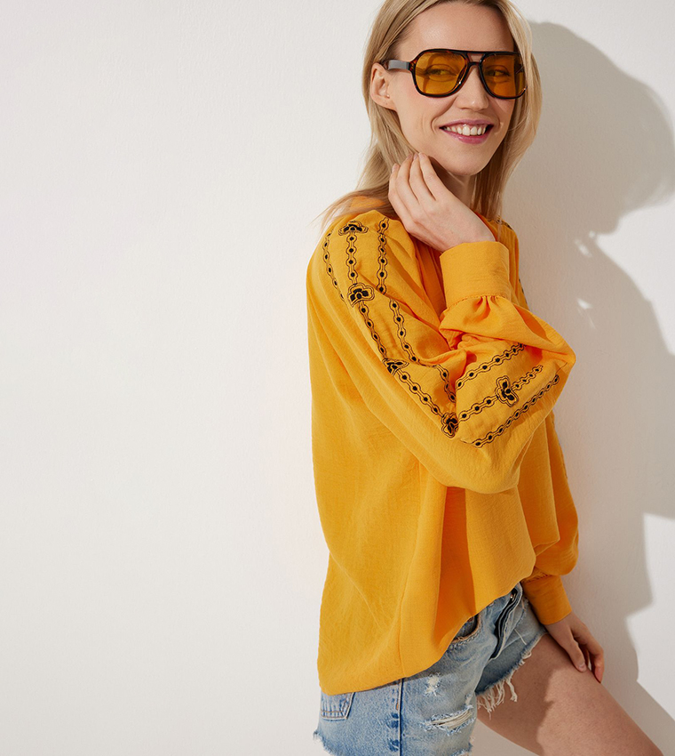 Embroidered Oversized Linen Top