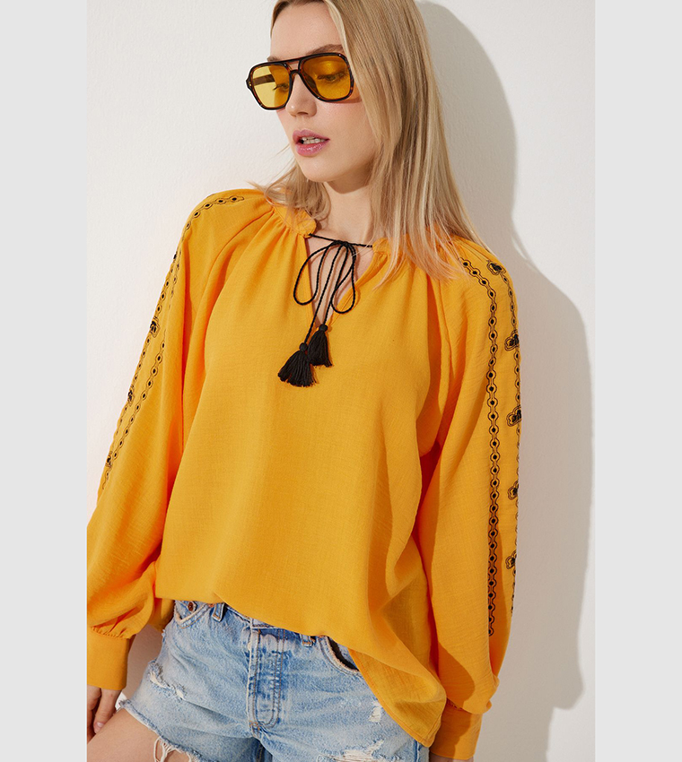 Embroidered Oversized Linen Top