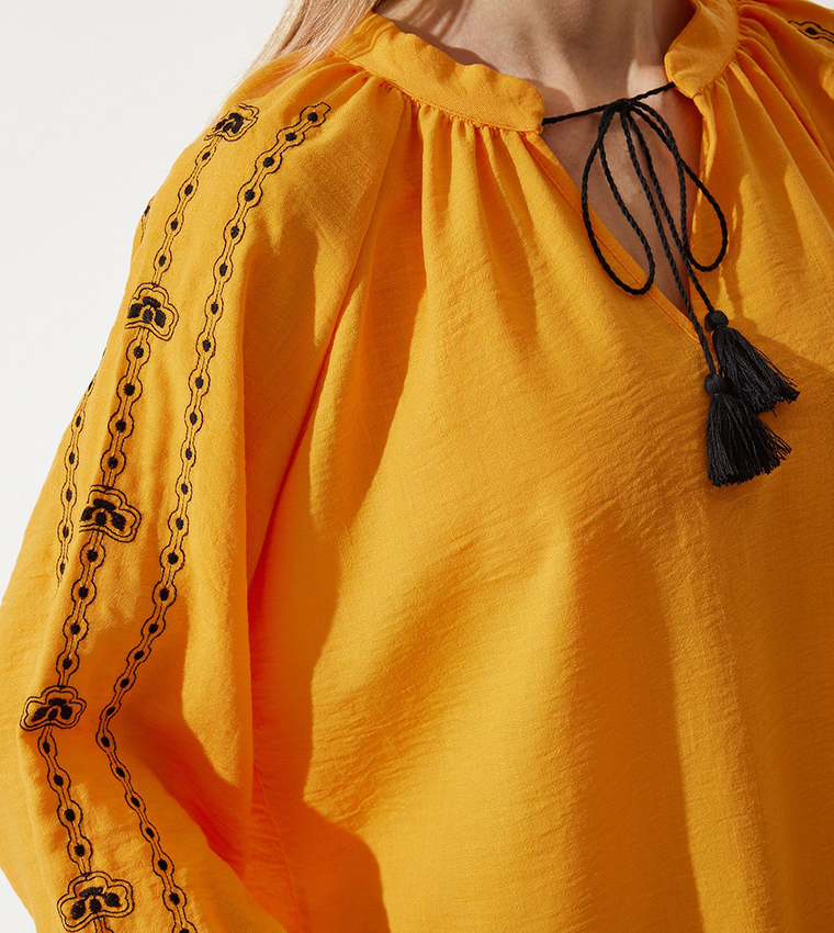 Embroidered Oversized Linen Top