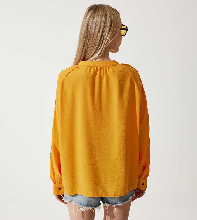 Embroidered Oversized Linen Top