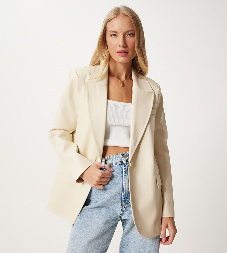 Solid Lapel Collar Blazer
