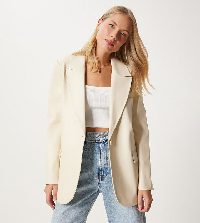 Solid Lapel Collar Blazer