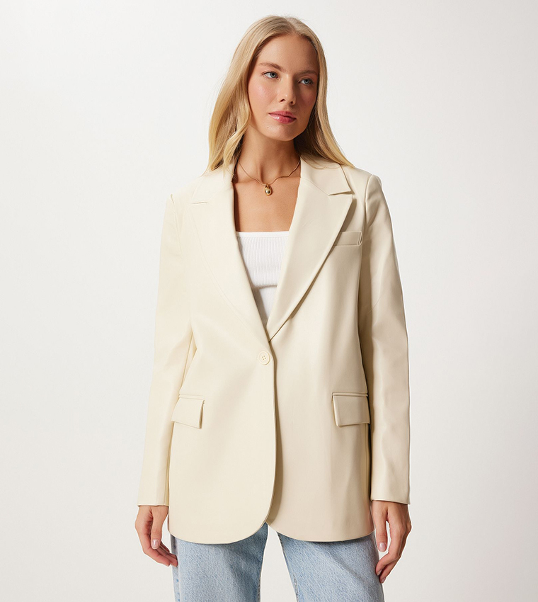 Solid Lapel Collar Blazer
