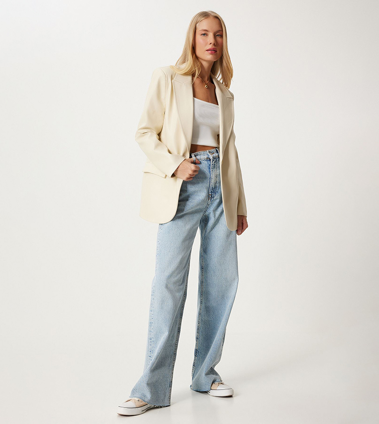 Solid Lapel Collar Blazer