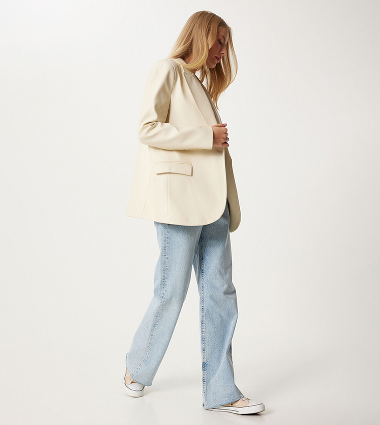 Solid Lapel Collar Blazer