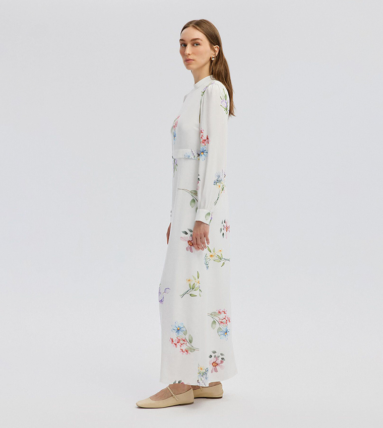 Floral Patterned Long Sleeves Maxi Dress