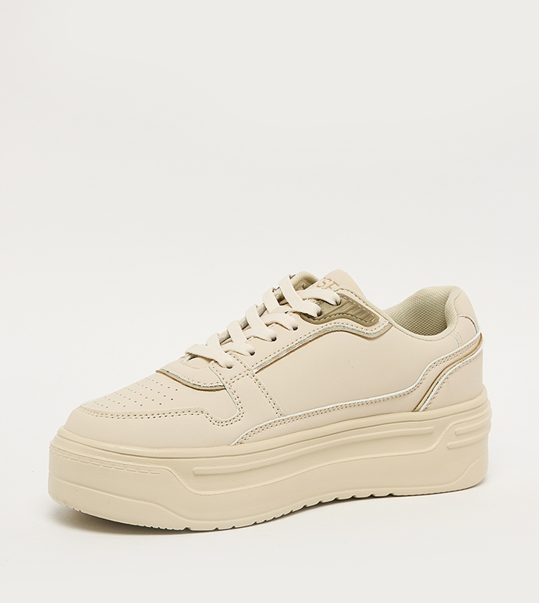 CAROLINE Logo Printed Low Top Lace Up Sneakers