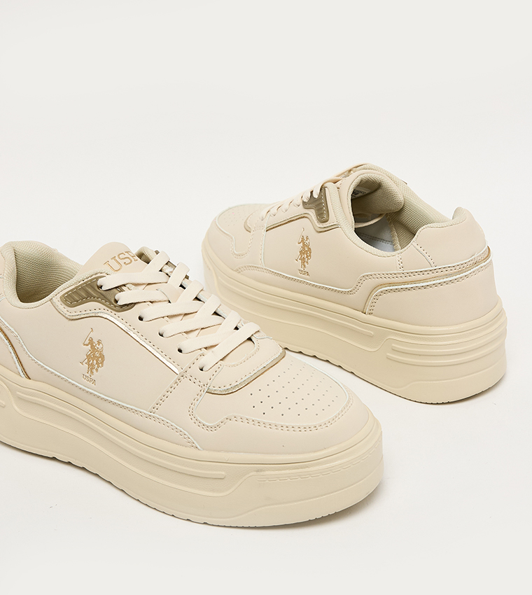 CAROLINE Logo Printed Low Top Lace Up Sneakers