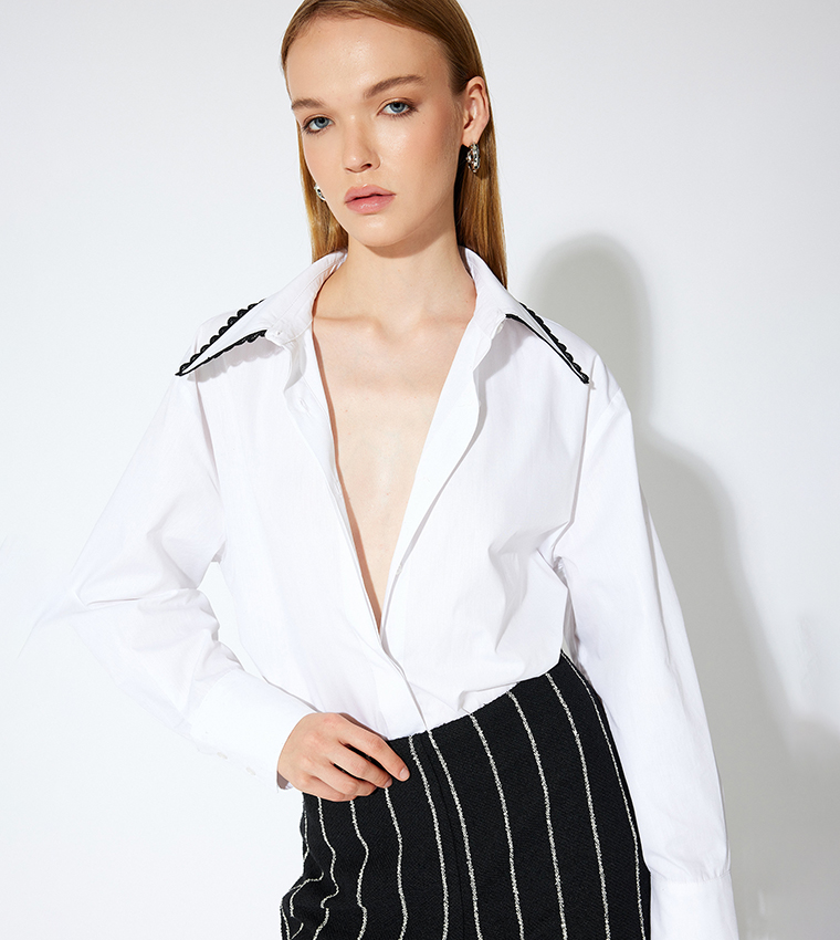 Lace Trim Long Sleeves Shirt