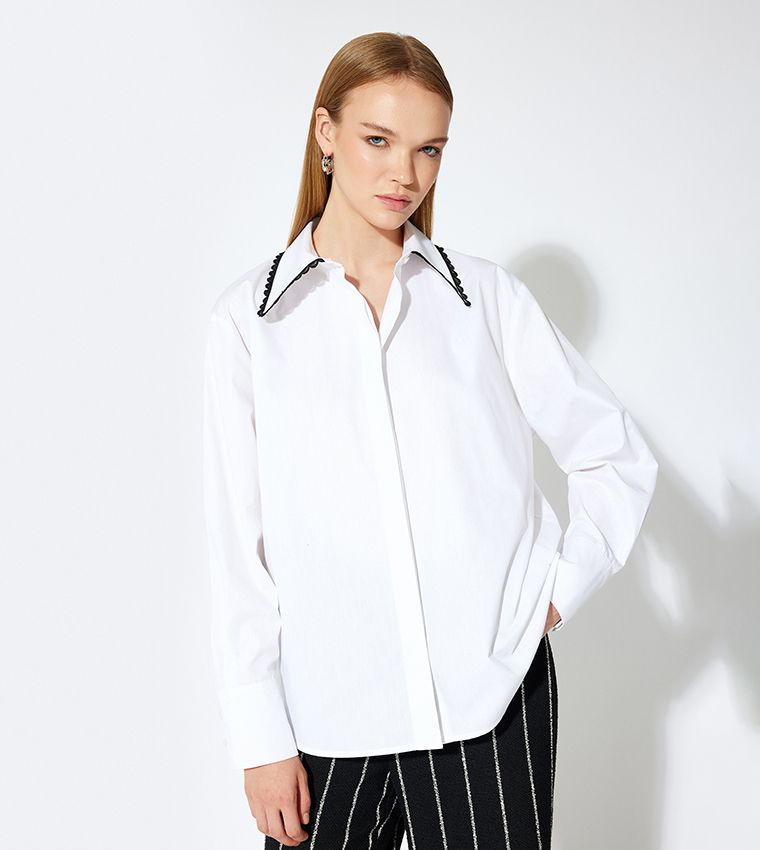 Lace Trim Long Sleeves Shirt