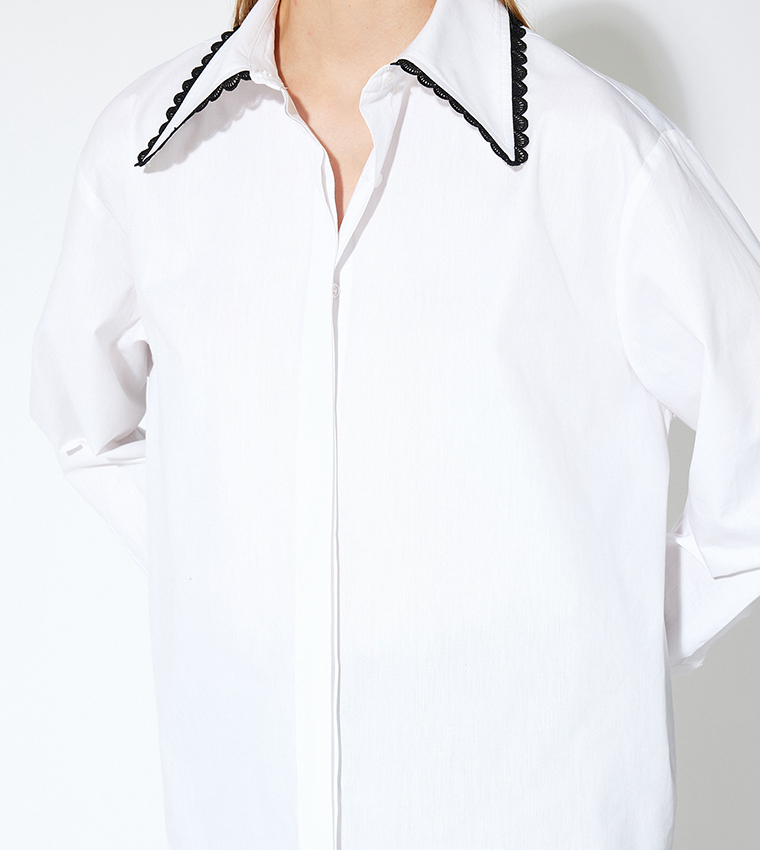 Lace Trim Long Sleeves Shirt