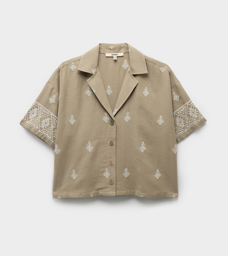 Embroidered Oversized Crop Shirt