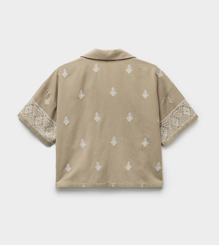 Embroidered Oversized Crop Shirt