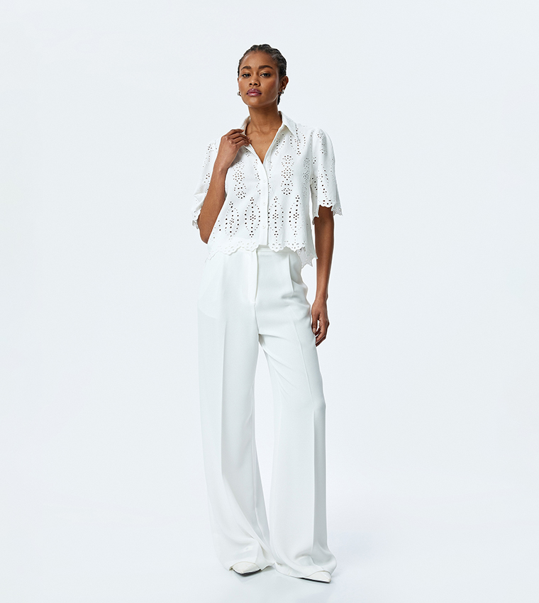 Broderie Short Sleeves Crop Shirt