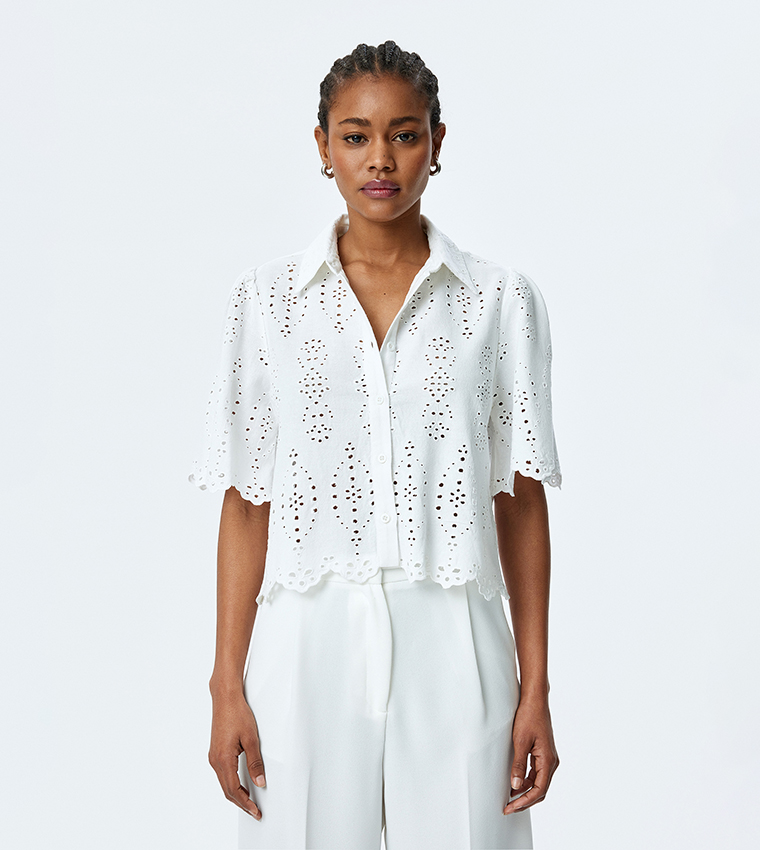 Broderie Short Sleeves Crop Shirt