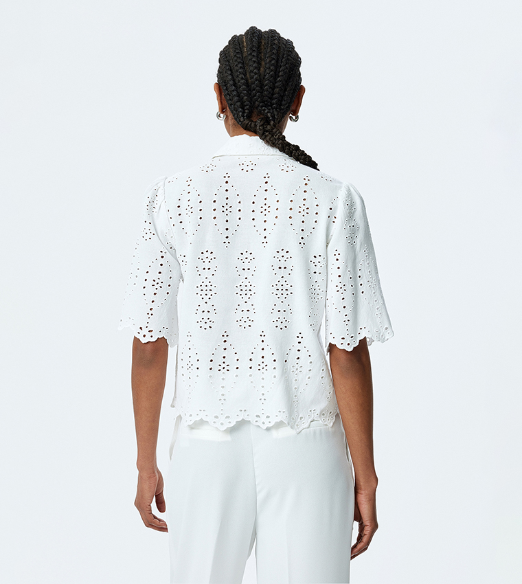 Broderie Short Sleeves Crop Shirt