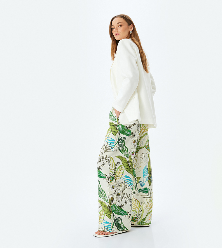 Patterned Viscose Wide Leg Pants