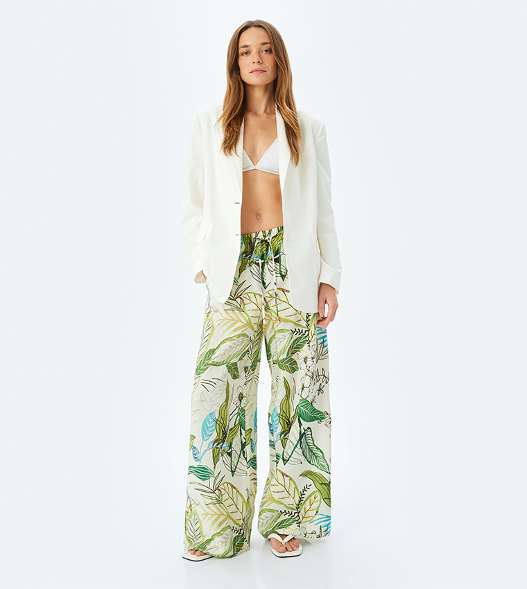 Patterned Viscose Wide Leg Pants