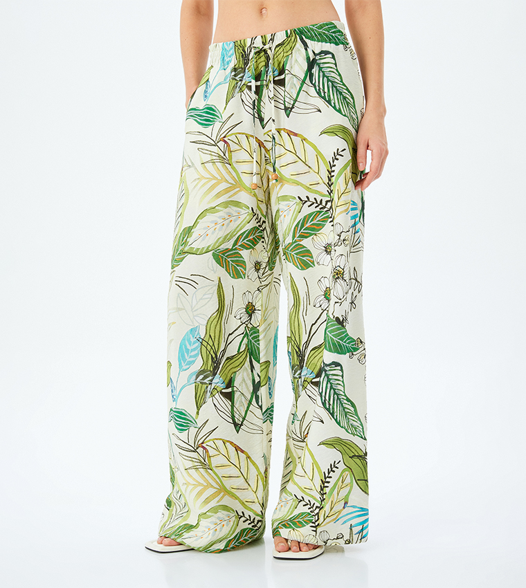 Patterned Viscose Wide Leg Pants