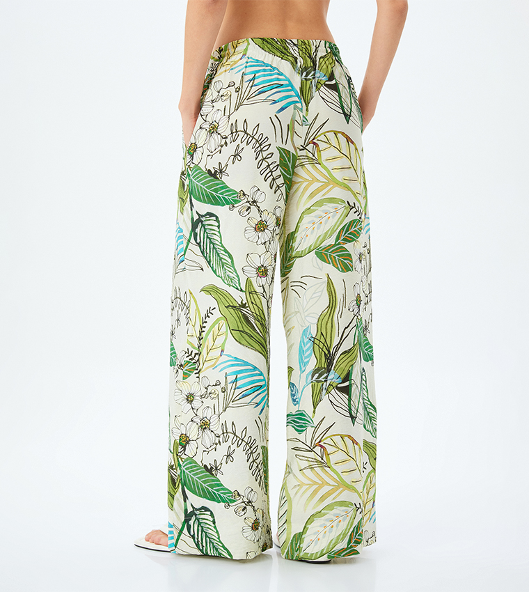 Patterned Viscose Wide Leg Pants