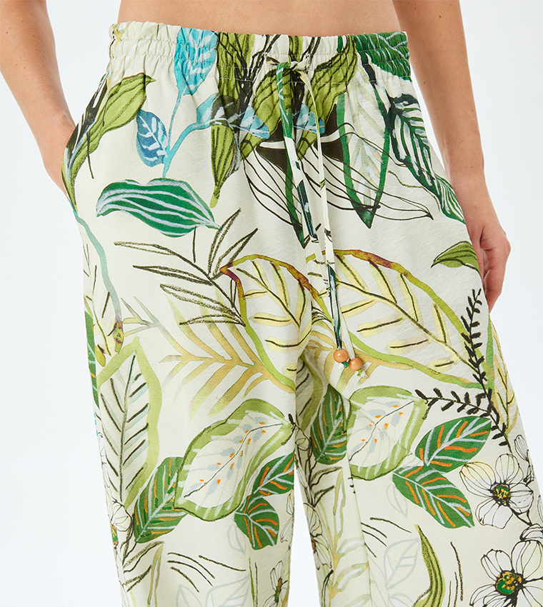 Patterned Viscose Wide Leg Pants