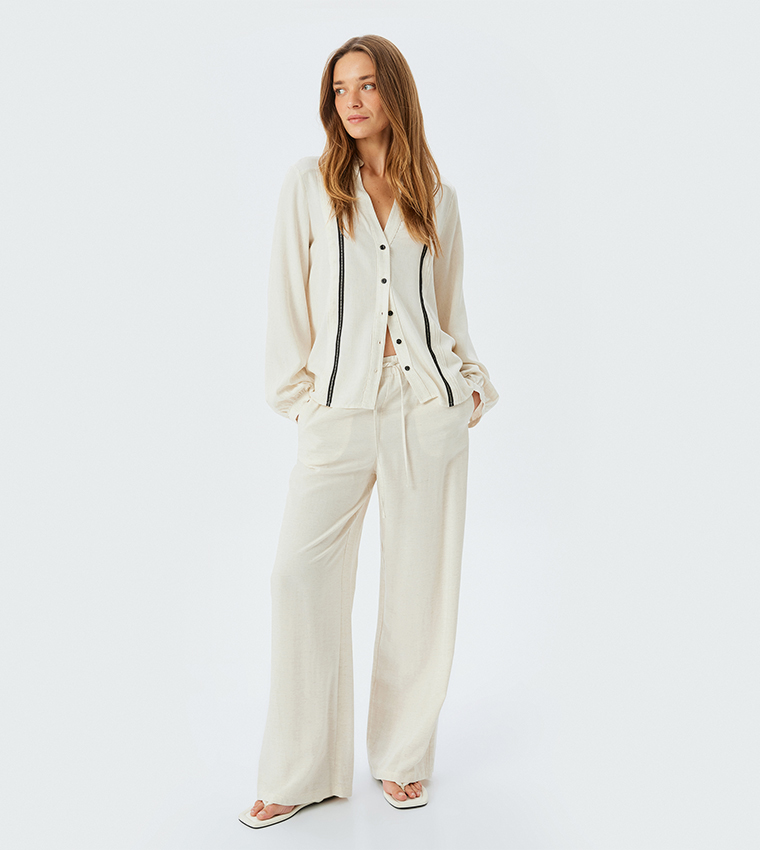 Striped Long Sleeves Linen Blend Shirt