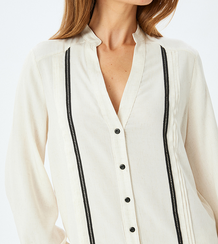 Striped Long Sleeves Linen Blend Shirt
