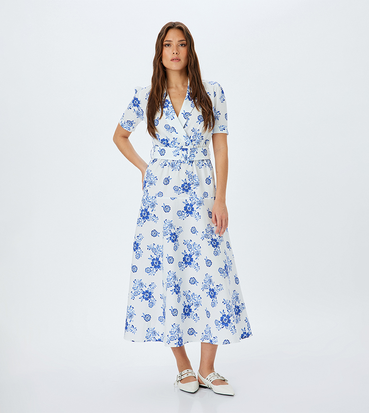 Floral Printed Short Sleeves Midi Dress