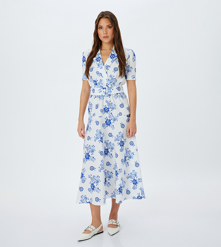 Floral Printed Short Sleeves Midi Dress