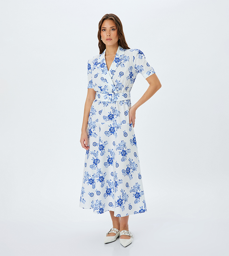 Floral Printed Short Sleeves Midi Dress