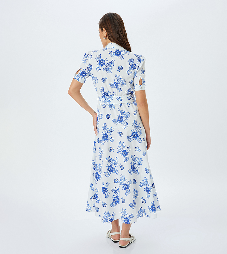 Floral Printed Short Sleeves Midi Dress