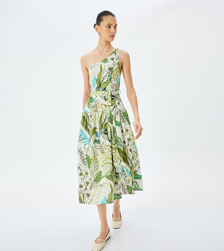 Printed One-Shoulder Dress