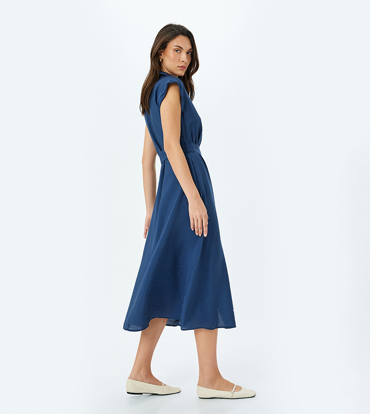 Solid Cap Sleeves Shirt Dress