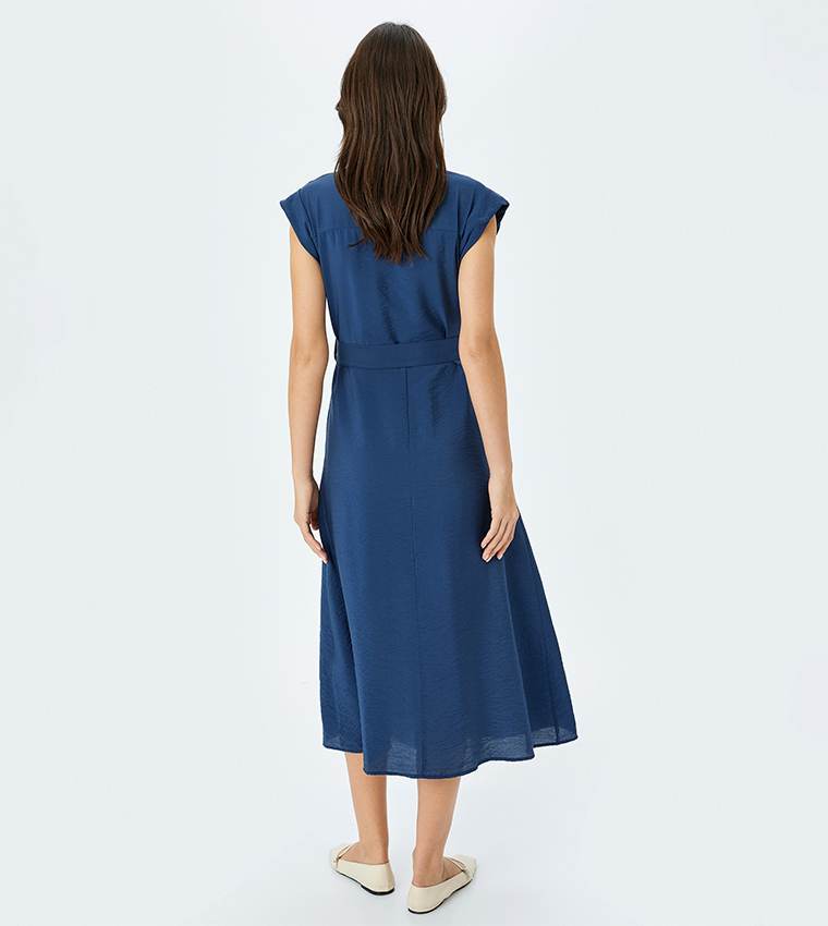 Solid Cap Sleeves Shirt Dress