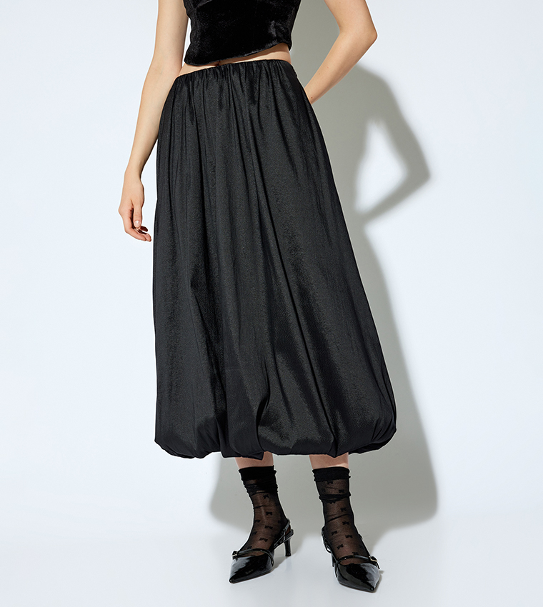 Satin Balloon Midi Skirt