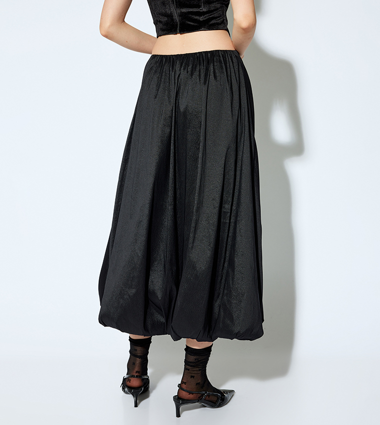 Satin Balloon Midi Skirt