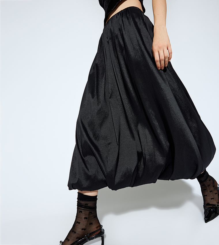 Satin Balloon Midi Skirt