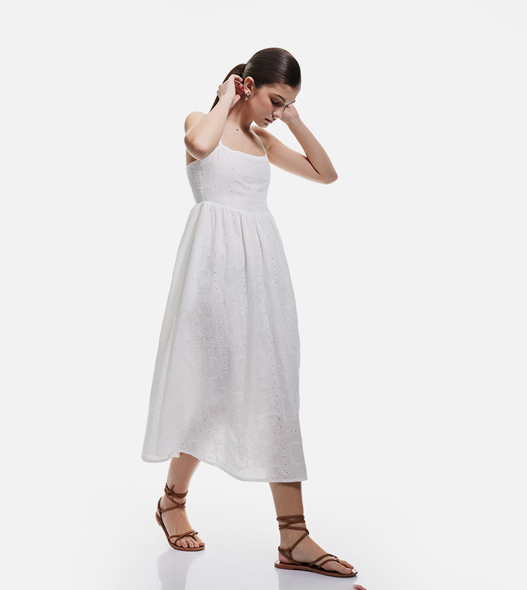 Embroidered Sleeveless Midi Dress