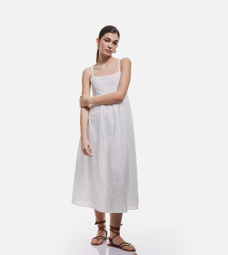 Embroidered Sleeveless Midi Dress