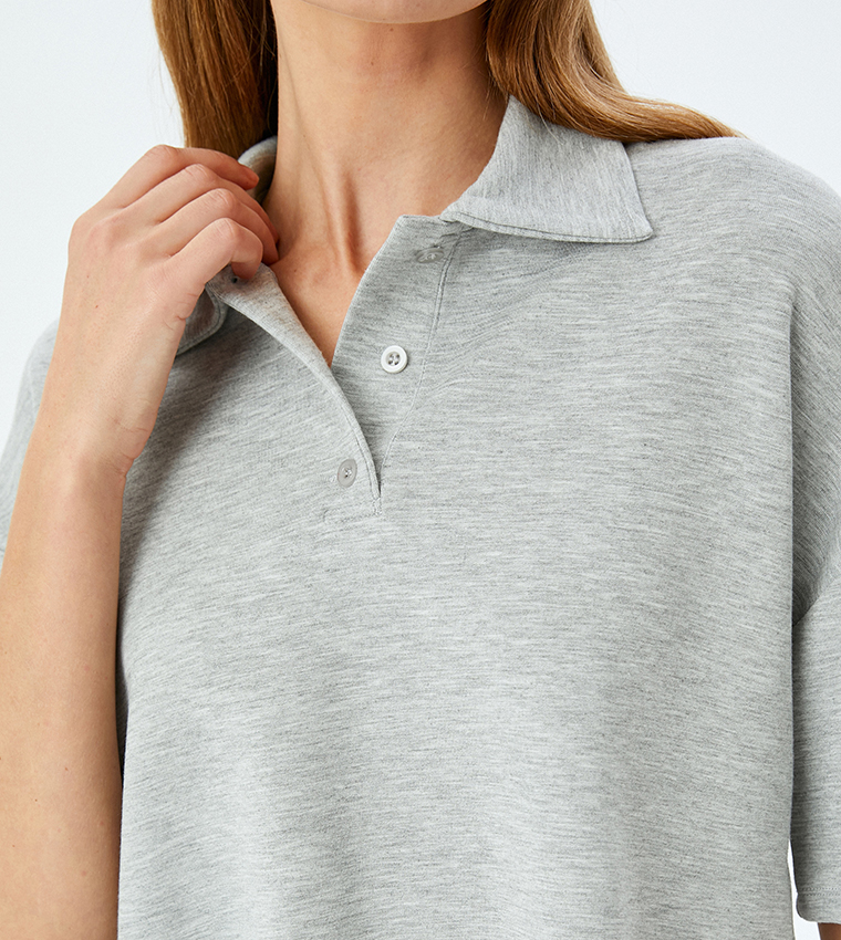 Textured Short Sleeves Crop Polo T-Shirt