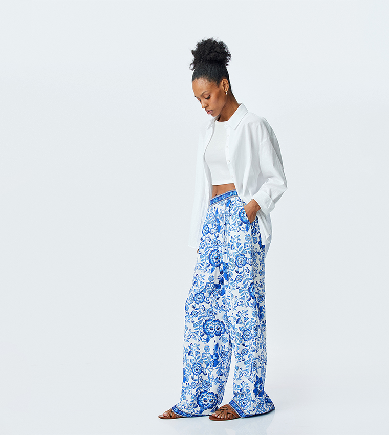 Floral Patterned Wide Leg Pants