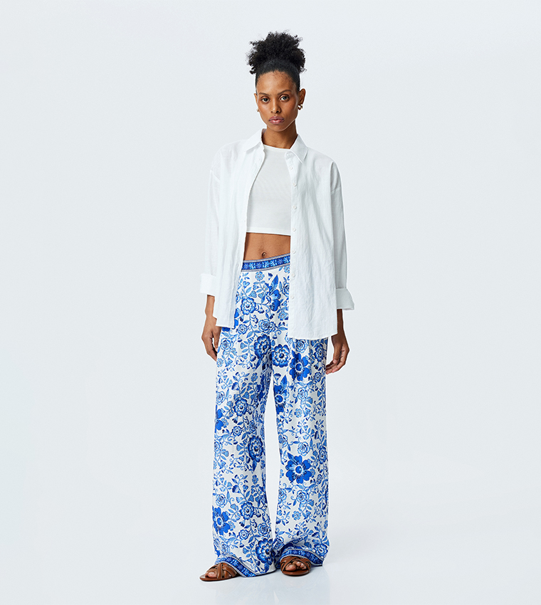 Floral Patterned Wide Leg Pants