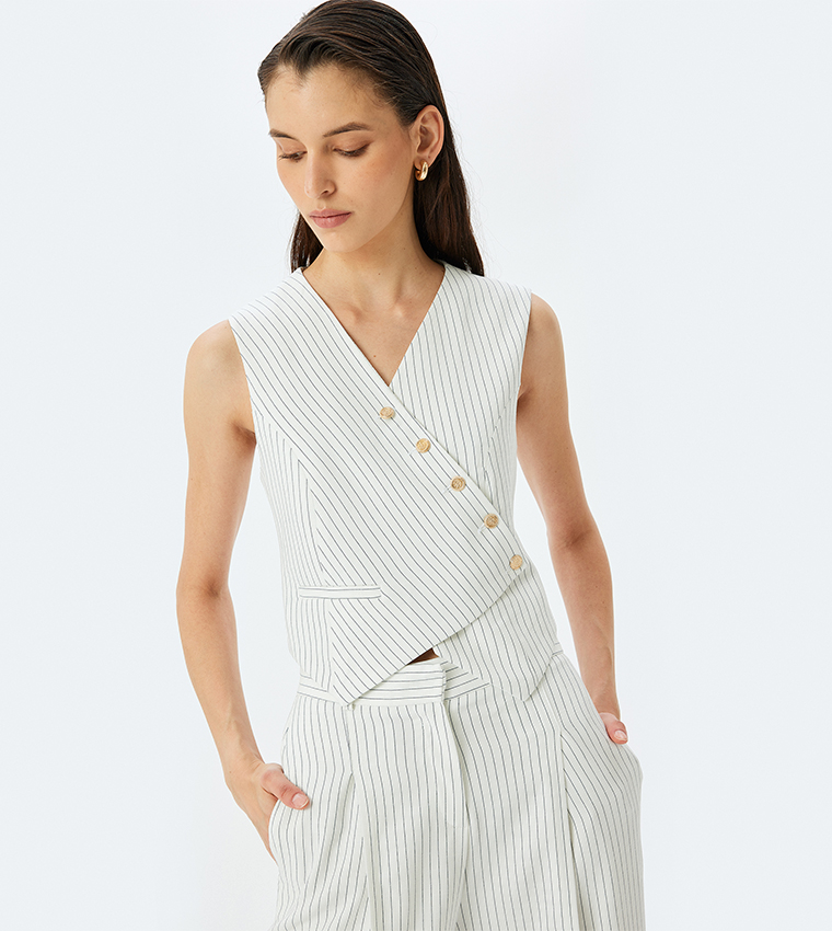 Striped V-Neck Asymmetric Vest