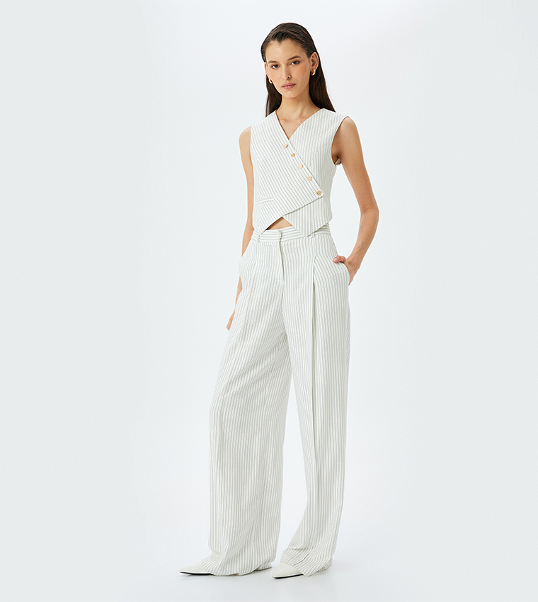 Striped V-Neck Asymmetric Vest