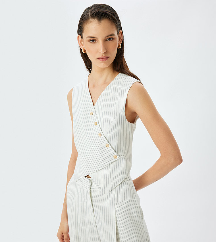 Striped V-Neck Asymmetric Vest