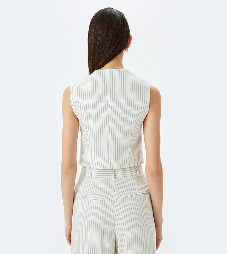 Striped V-Neck Asymmetric Vest