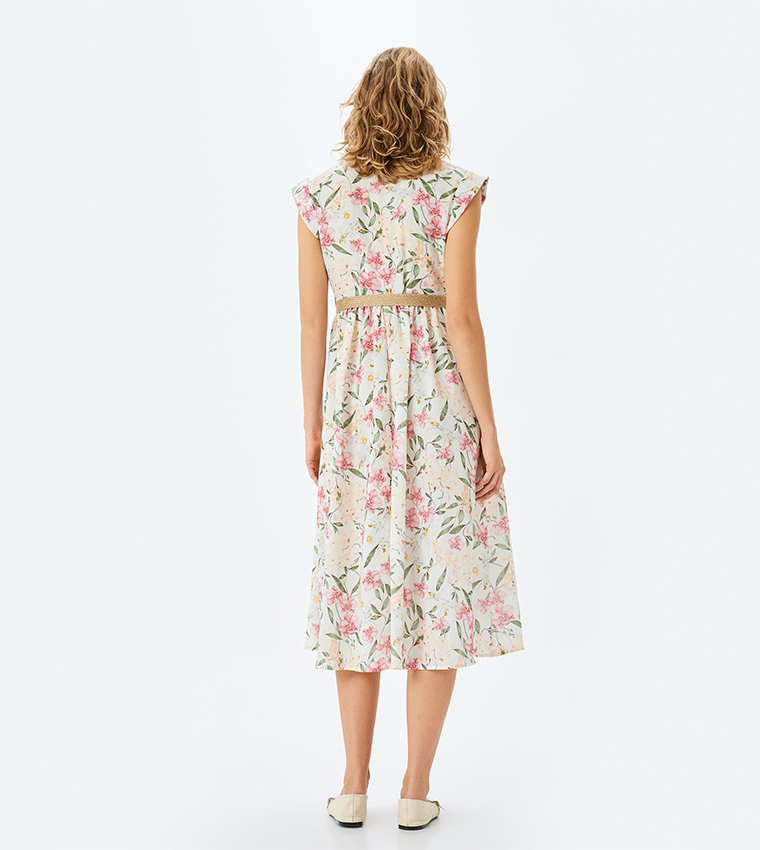 Floral Printed Cap Sleeves Shirt Dress