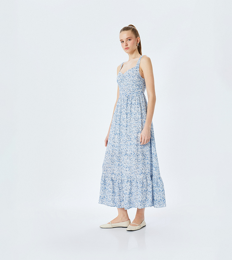 Floral Printed Sleeveless Midi Dress