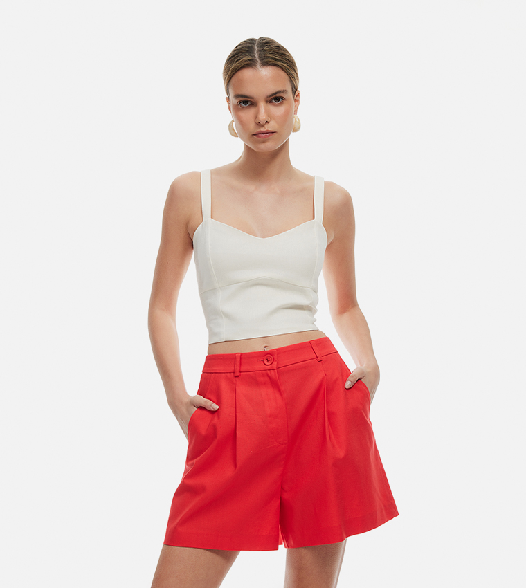 Buy Koton High Waist Linen Casual Shorts In Red 6thStreet UAE